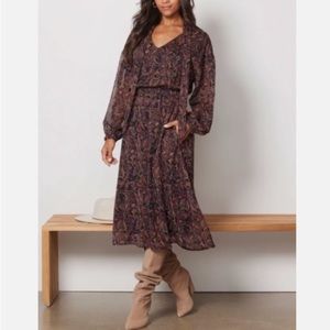 Evereve Paisley Midi Dress - Black and Brown
